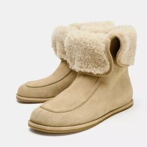 Zara Tan Shearling Winter Boots